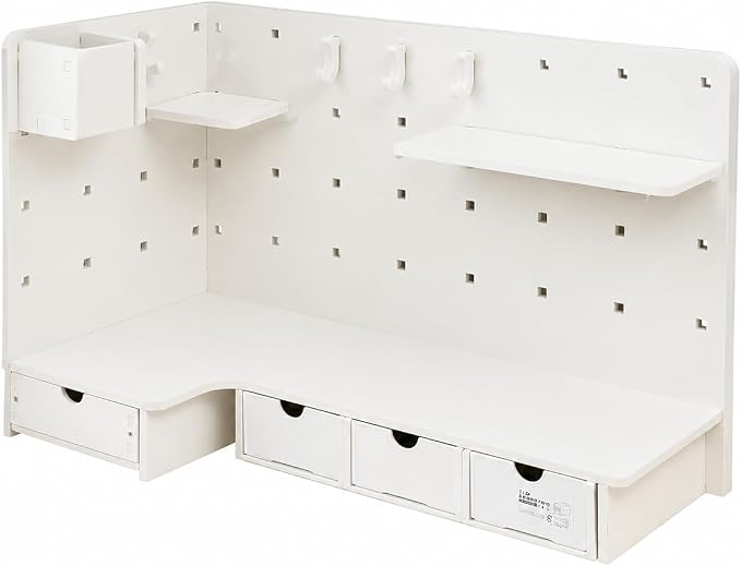 Corner Organizer Pegboard Organizer, White Desktop Storage Shelf, Small Desk Shelf for Home Office, Vertical Desk Storage, Corner Pegboard Shelf - Upgrad (#0143)