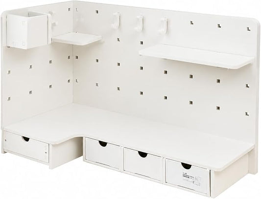 Corner Organizer Pegboard Organizer, White Desktop Storage Shelf, Small Desk Shelf for Home Office, Vertical Desk Storage, Corner Pegboard Shelf - Upgrad (#0143)