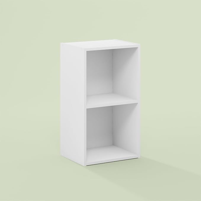 Hagen 2-Tier Open Shelf Storage Organizer, Bookcase, Bookshelf, for Living Room and Home Office, White