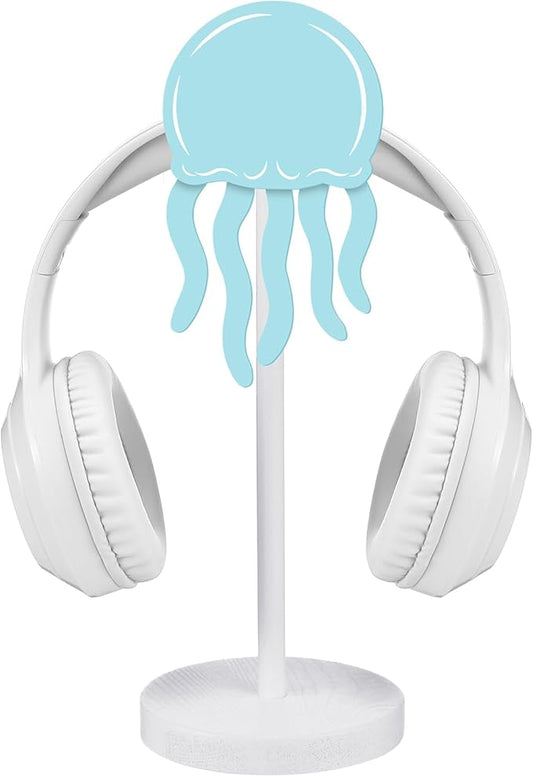 Yookeer Jellyfish Headphone Stand Cute Blue Headphone Stand Decorative Ocean Sea Wood Desk Decor for Gamer Room Office Desk Gaming Gifts for Girlfriend Office Worker