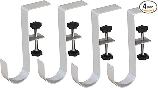 4pcs Desk Hooks, Under Shelf Table Storage Hooks Clip-On Desktop Accessory for Organizing Book Bags and Desktop Miscellaneous Items (White)