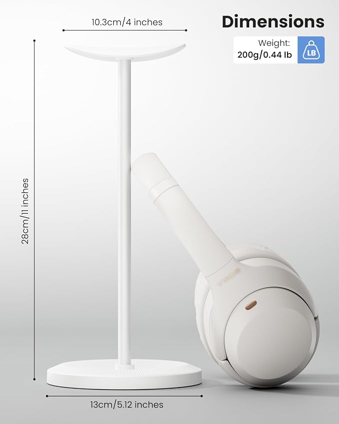 Headphone Stand, Desktop Headset Holder, White | Earphone Stand, Gaming Headphone Hanger, Enlarged Headrest Heavy Base, Office Desk Accessories for All Headphones Size