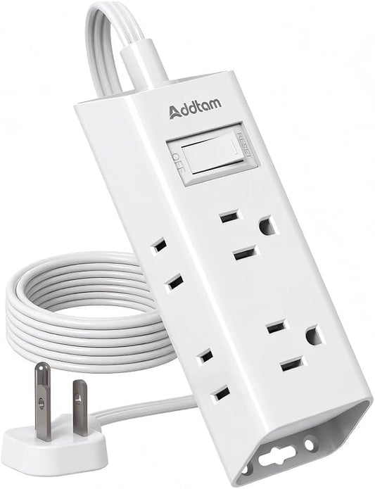 Addtam Flat Plug Power Strip with 6 Outlet Extender, 6 FT Extension Cord Flat Wall Plug with Multiple Outlets, No Surge Protector for Cruise Ship, Travel, Dorm, Home Office, Cruise Essentials, White