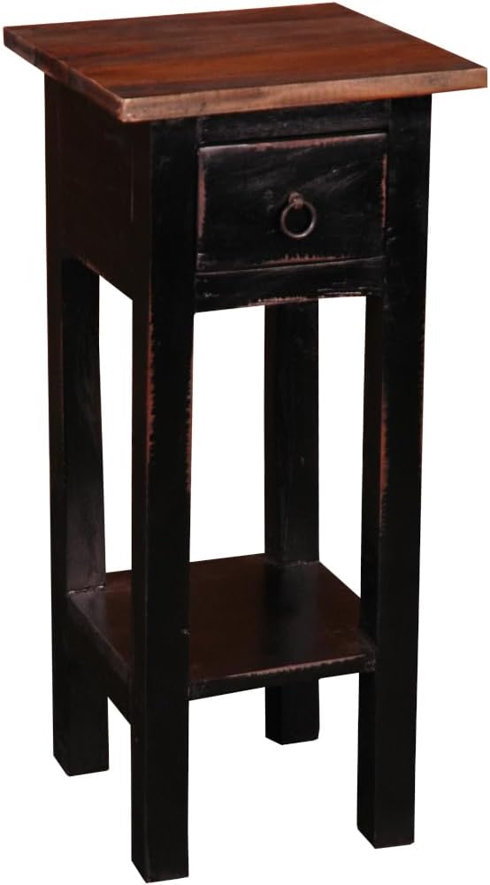 HomeStock Two-Tier Side Table with Drawer - Fully Assembled Narrow End Table Antique Black and Raftwood
