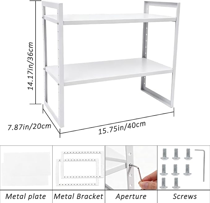 2 Tier Metal Desk Shelf Organizer, Height Adjustable Countertop Shelf for Study Room, Home Office, Multipurpose Storage for Books, Files, Stationery and Desk Essentials