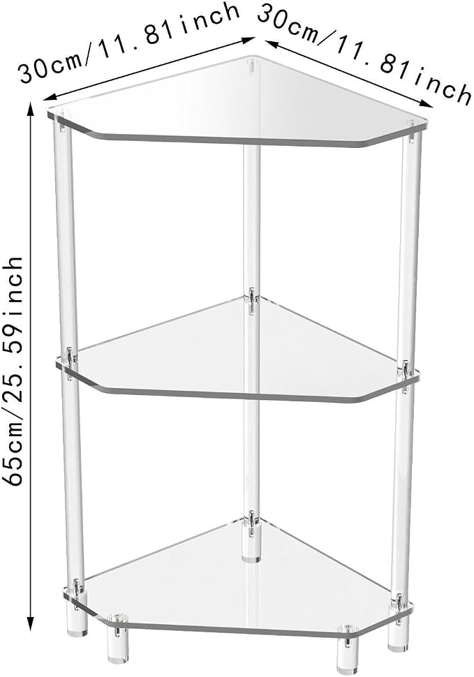 Acrylic Corner Side Table Three Shelf End Table Storage Basket Wire Hanging Storage Organizer Acrylic and Iron Suitable for Office Living Room
