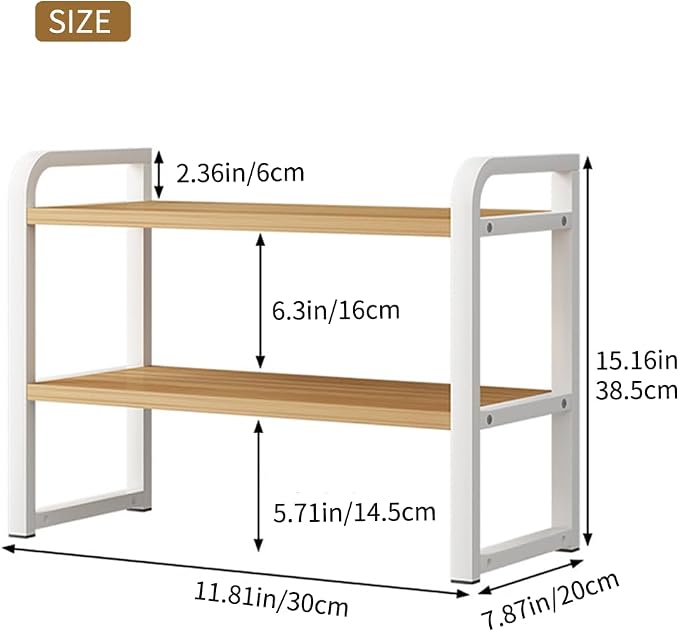 Office Desk Shelf Organizer, Wood Desktop Bookshelf Supplies Storage Rack, Shelf for Top of Desk and Dresser and Cubicle Decor Aesthetic Bookshelf (Black Black-Two Tier)