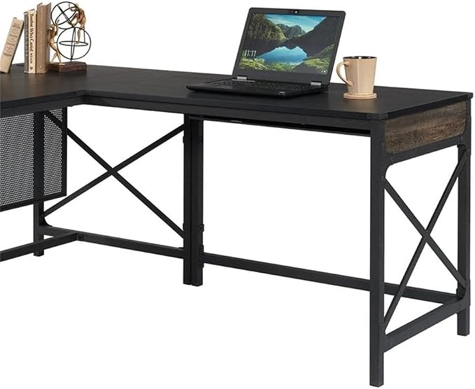 Sauder Foundry Road Engineered Wood/Metal 42" Desk Return in Carbon Oak