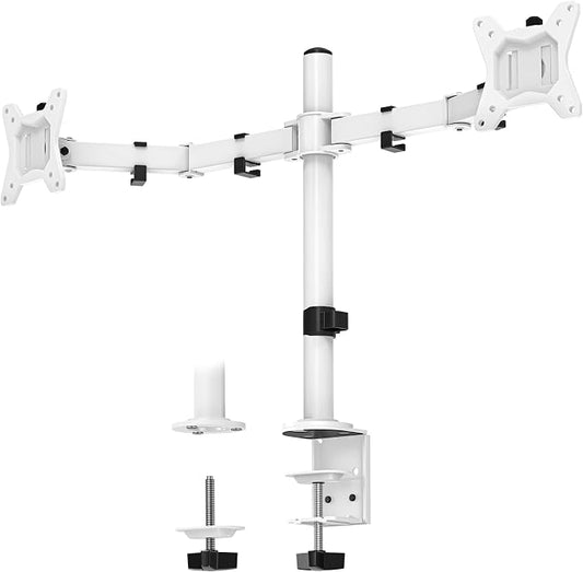 ErGear Dual Monitor Desk Mount for 13″–34″ Monitors up to 26.5 lbs, Fully Adjustable Monitor Stand Holds 2 Computer Screens, Heavy-Duty Dual Monitor Arm with C-Clamp & Grommet Base, White, EGCM13W
