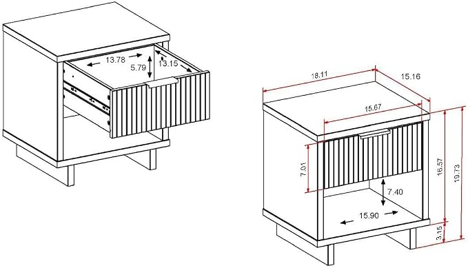 Manhattan Comfort Granville Modern Nightstand 1.0 with 1 Full Extension Drawer, Sled Legs, and Gold Accent Metal Handle, Bedside End Table for Bedroom or Living Room in Light Grey