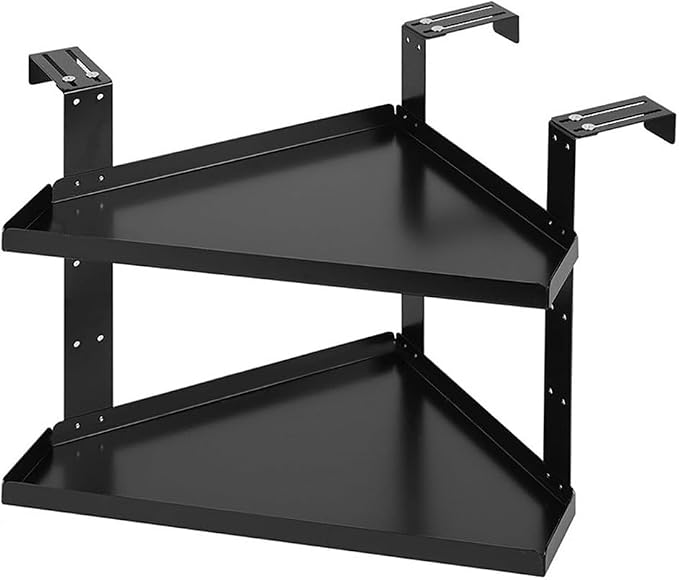 Height Adjustable Cubicle Shelf Corner Organizer with Hooks for Office Space Saving Storage in Black((small double hook))