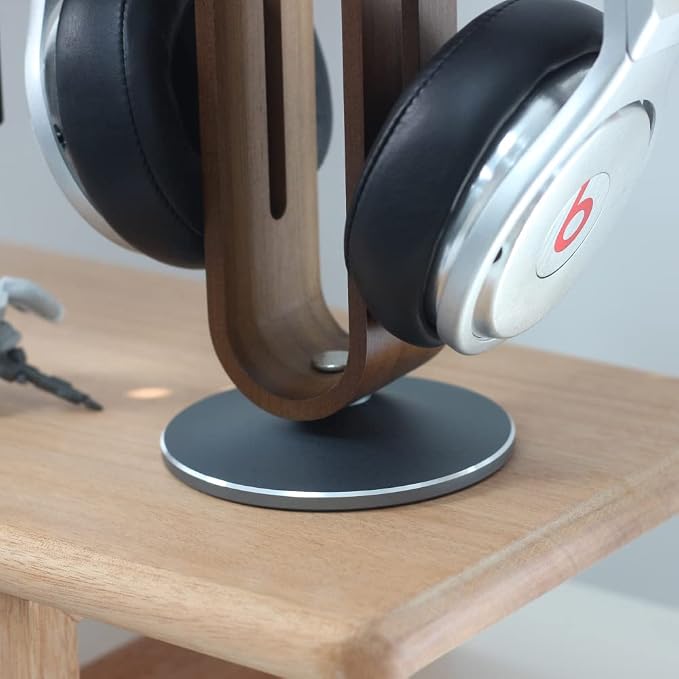 Headphone Stand for Desk,Bright Stone Wood Headset Holder Bamboo & Aluminum Earphone Stand for All Headphones (Grey)