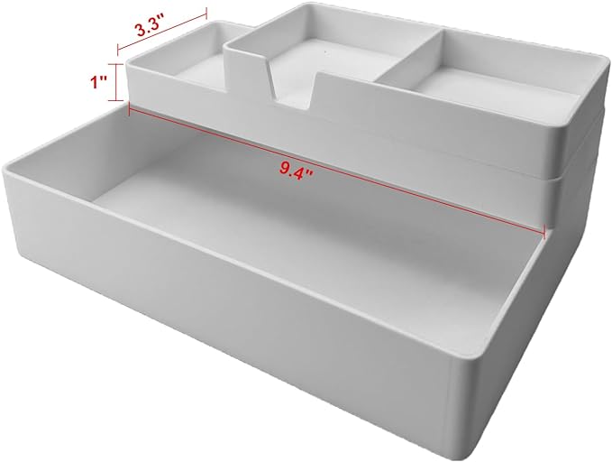 Amazon Basics Rectangular Plastic Desk Organizer, Half Accessory Tray for Office Supplies and Workspace Organization, 9.4" x 3.3" x 1", White (Pack of 2)