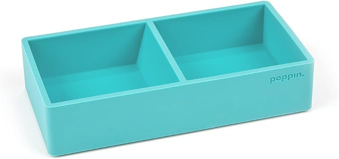 Poppin Stackable Letter and Accessory Trays for Office Organization - Modular Lacquer Desk Trays, Color-Coordinated Office Supplies for Desk, Paper Trays (Aqua, This & that Tray)