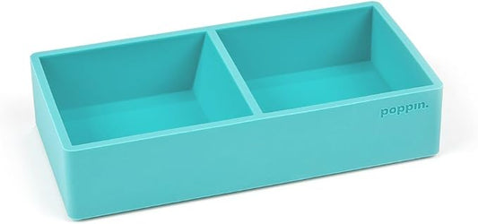 Poppin Stackable Letter and Accessory Trays for Office Organization - Modular Lacquer Desk Trays, Color-Coordinated Office Supplies for Desk, Paper Trays (Aqua, This & that Tray)