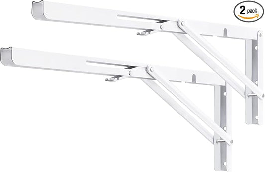 YUMORE White Folding Shelf Brackets, 20 Inch Heavy Duty L Bracket, DIY Collapsible Shelf Bracket for Workbench Folding Table Hinge, Max Load: 330lb, 2 Pack