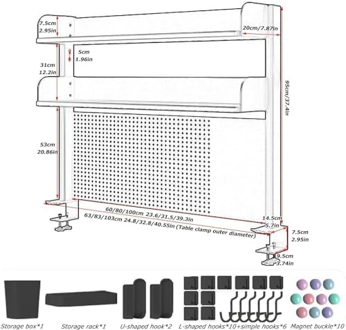 Pegboard Wall Organizer Panels.Desk nizer Shelf Clamp On Extender Workstation Pegboard Computer Accessories for Office Gaming Privacy Panel Desktop Shelving System Black，（One Color，80cm/31.