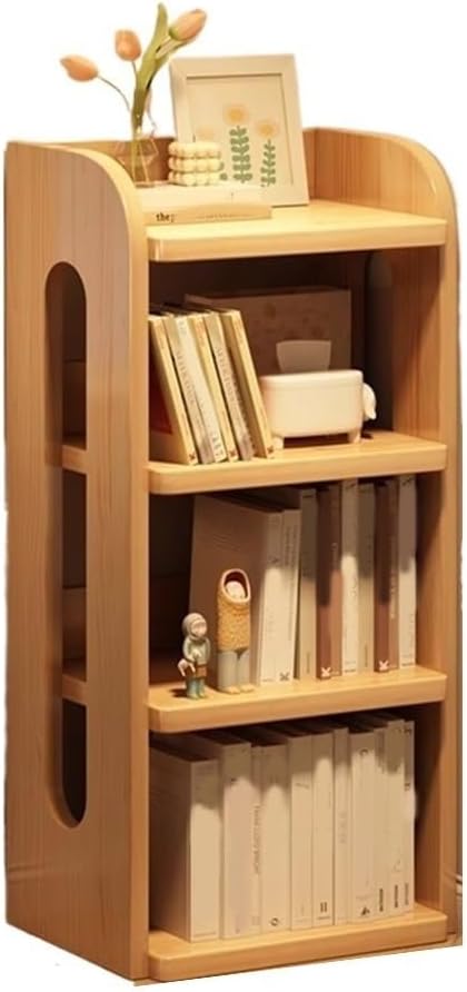 Wooden Bookshelf Stand Narrow Corner Storage Rack with Raised Guardrails and Multi-Layer Shelves for Home Office,Ideal for Home
