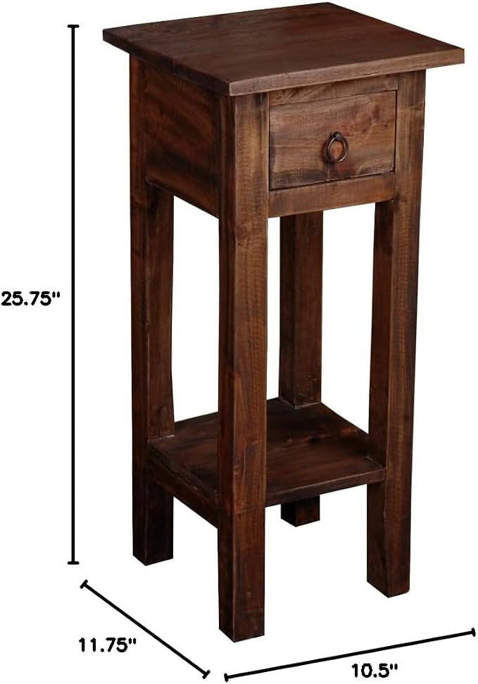 HomeStock Two-Tier Side Table with Drawer - Fully Assembled Narrow End Table raftwood Brown
