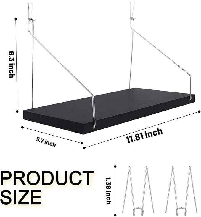 3-Pack Cubicle Shelf For Fabric Walls With Hooks：12x6.0in Black Wooden Cubicle Shelf Hanging Silver Bracket Use For Office Cubicle Accessories For Office Stylish Cubicle Decorations For Women Desk