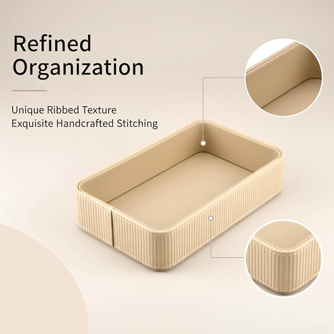 PU Leather Valet Tray Organizer, Desk Organizer Tray, odern Nightstand Organizer Bedside Desktop Storage for Men Women, Decorative Vanity Trays Key Bowl Trinket Dish