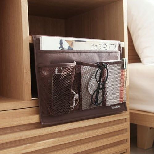 Bedside Storage Organizer with Pockets, Bedside Caddy, Table Cabinet Storage Organizer, TV Remote Control, Phones, Magazines, Tablets, Accessories, Brown