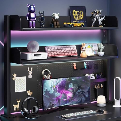 Pegboard Wall Storage Shelf,Desktop Shelving,Clamp On Desk Organizer Shelf - Desk Extender Pegboard Workstation with Privacy Panel Desktop Shelving System for Office and Gaming Desks
