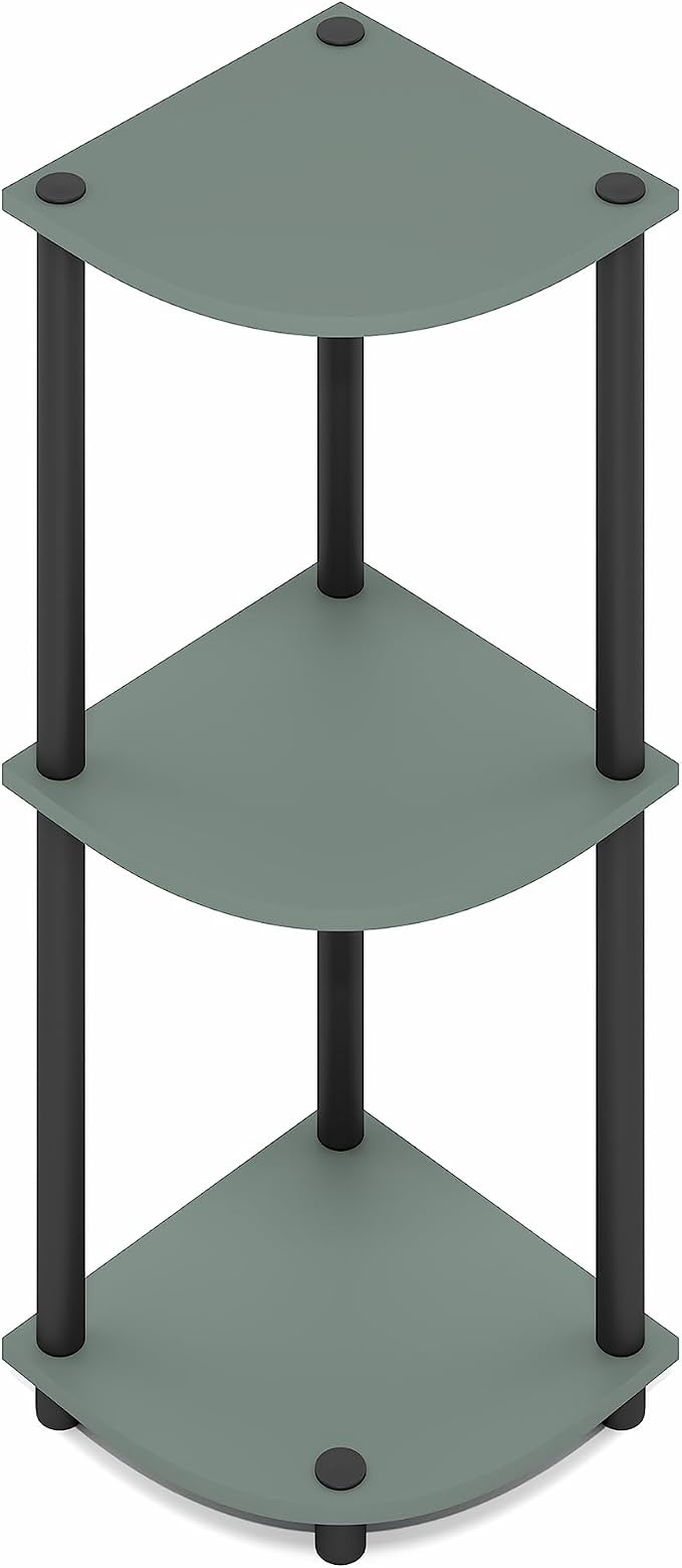 Furinno Turn-N-Tube Toolless Assembly 3-Tier Corner Shelf, Green Corner Book Shelf, Open Shelves Bookshelf, for Organization and Storage, Living Room, Home Office, Bedroom, Light Sage