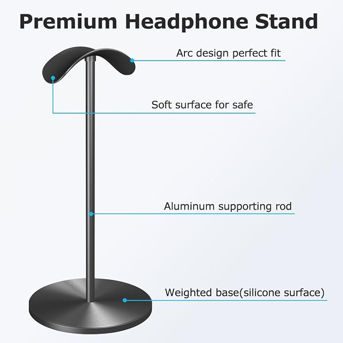 Headphone for Desk Hanger Holder Organizer Keeper Racks Storage Mount Gaming Headset Stand Premium Functional Craftmanship Headset Stand (Metallic Black)