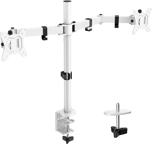 ErGear Fully Adjustable Dual Monitor Mount for 2 Screens up to 32 Inches, Holds up to 17.6 lbs Each Arm, Desk Stand, White