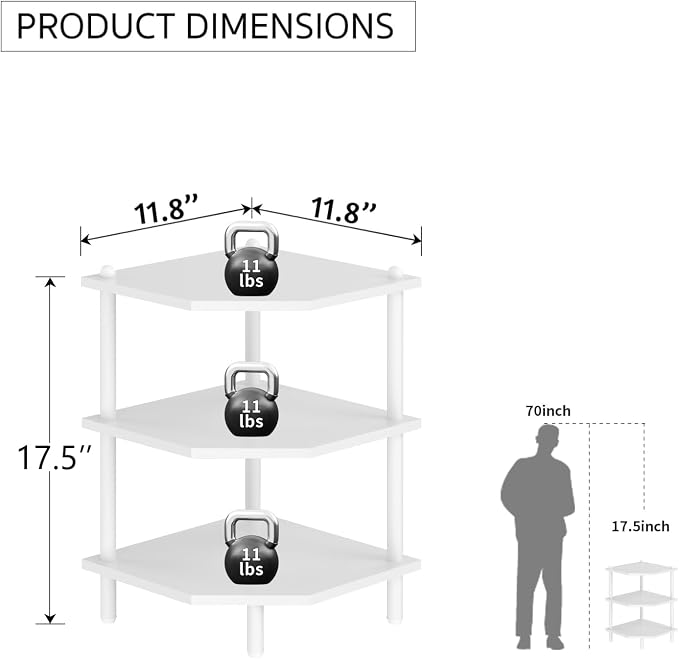 Corner Shelf Stand for Desk - 90° Corner Design to Free Up Desktop | Easy to Assemble 3-Tier Vertical Storage 15 lb Per Shelf 6.7 in Clearance for Books Coffee Mugs Supplies on Office Desks