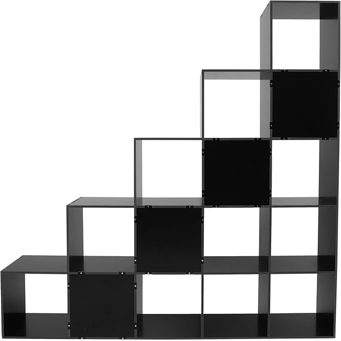 Ladder Cube Storage Bookcase, Desktop Drawers Cabinet, 15-Compartment L-Shaped Organizer, Corner Shelf, Free Standing, for Bedroom Living Room Study Office, Books Toys Decor