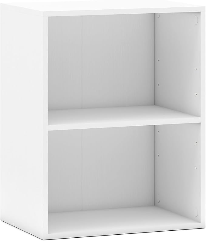 2 Cube Storage Organizer, 21" Small Bookcase with 5-Position Adjustable Panel, Under Desk Bookshelf, Modern Display Shelf, Wooden Cube Shelf for Home Office Bedroom (White)
