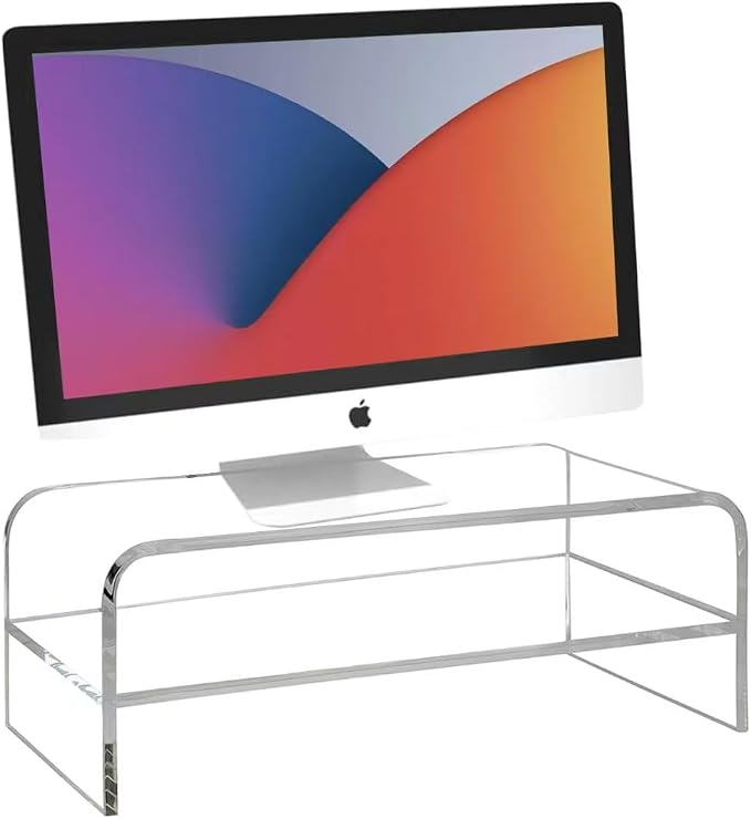 Acrylic Monitor Stand, 16 inch 2 Tier Computer Monitor Stand Riser | Computer Monitor Riser, Compatible with iMac, PC, Desktop, Laptop, TV Screen, Extra Storage Space, Home Office