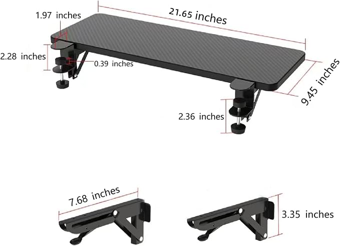 Desk Extender 21.65"x9.45" Arm Support Collapsible Ergonomics Computer Table Extension Keyboard Tray for Square Tabletop - Carbon Fiber