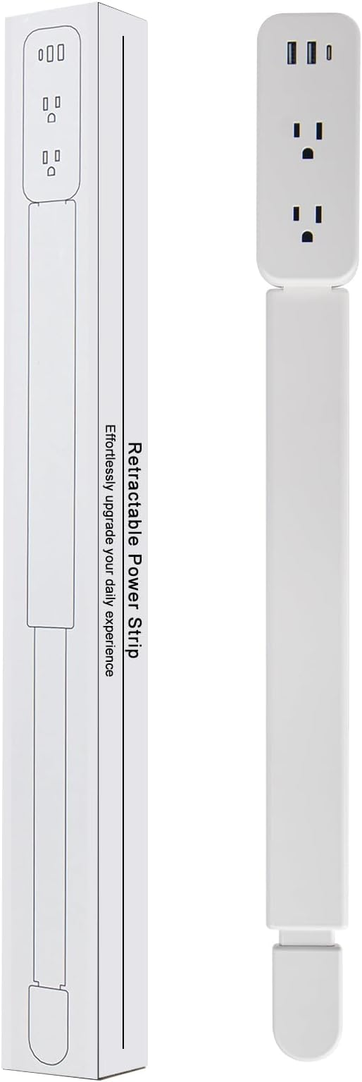 Outlet Extender Stick - Features USB-A, USB-C and 2 AC Outlets, Extends 22"-34", Rotates 180° Access Hard-to-Reach Outlets, Wall Plug Power Socket Expander Nightstands, Sofa, Desks and More