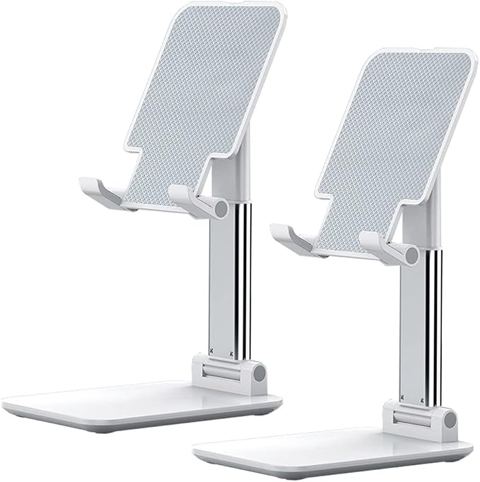 2 Pcs MT-6 Cell Phone Holder, Adjustable Angle and Height, Anti-Slip Silicone Pad, Foldable and Portable, Compatible with 4-8 Inch Devices