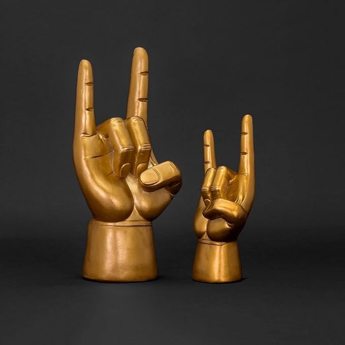 Luckies of London - Rock On Hand - Rock Music Gifts for Men - Mens Bedroom Accessories - Mini Headphone Stand & Jewelry Holder - Gold Ornaments for Desk Tidy - Music Home Decor - Key Holder Stand