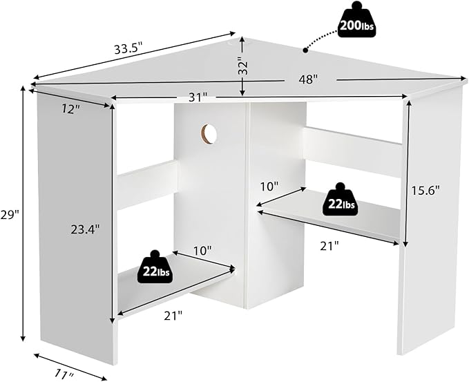 SlickBlue Corner Computer Desk with Triangle Design and Storage Shelf for Space-Saving