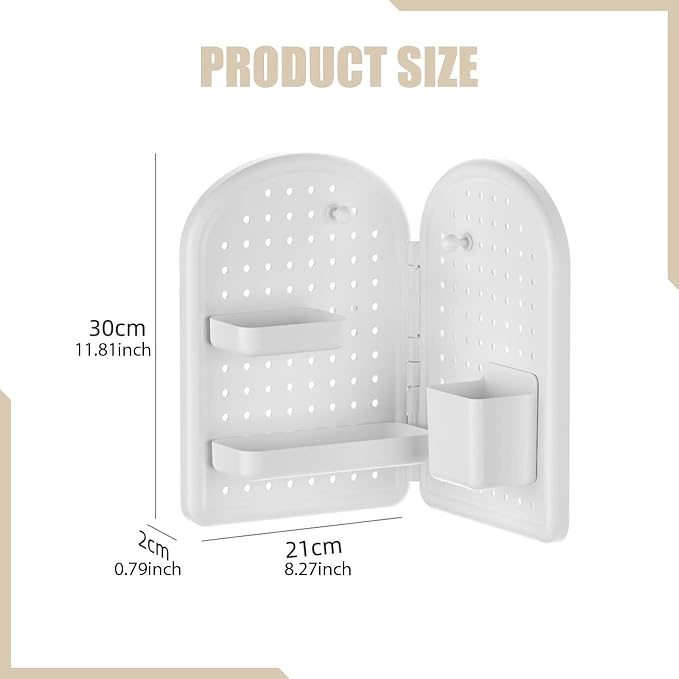 Desktop Corner Organizer Shelf Pegboard Shelf Storage Stand Wall Shelf Bracket Made of PP Material for Office Apartment Study Workshop, White