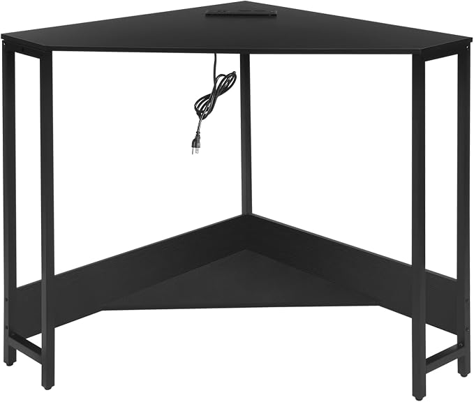 Gdrasuya10 Corner Desk With USB Power Outlets - Small Computer Workstation for Home Office, Living Room, Bedroom - Black Triangle Storage Writing Table for Small Spaces