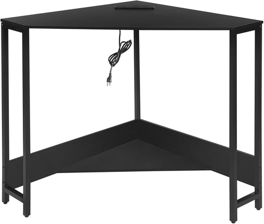 Gdrasuya10 Corner Desk With USB Power Outlets - Small Computer Workstation for Home Office, Living Room, Bedroom - Black Triangle Storage Writing Table for Small Spaces