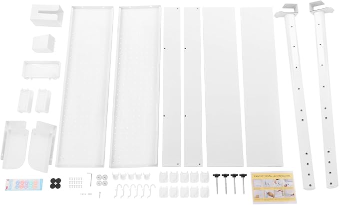 Clamp-On Pegboard Desk Organizer, 2-Tier Clamp On Desk Shelf with Hooks, Office Accessory Organizer for Books, Office Supplies & DIY Storage, 16.5lbs Capacity, 39.37" x 37.4", White