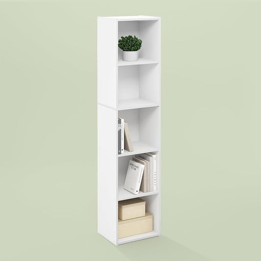 Hagen 5-Tier Open Shelf Bookcase, Bookshelf, for Living Room and Home Office, White
