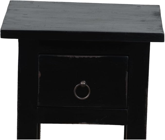 HomeStock Two-Tier Side Table with Drawer - Fully Assembled Narrow End Table Distressed Black