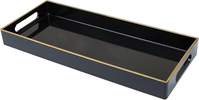 Black Vanity Tray with Handles, Decorative Tray Desktop Storage Organizer for Bathroom, Living Room, 5.9"*13.7"
