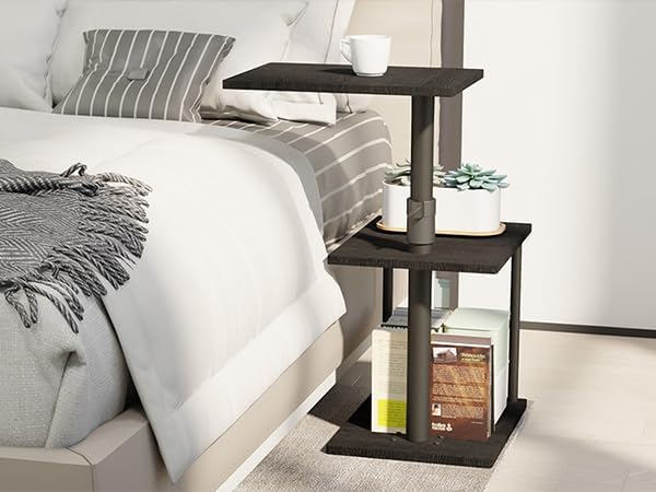 Faesun Swivel Side Table for Couch Arm, Adjustable C End Table for Recliner or Bed, Tv Trays with Storage Shelf for Small Spaces Small Nightstand Table for Living Room, Bedroom，2pc
