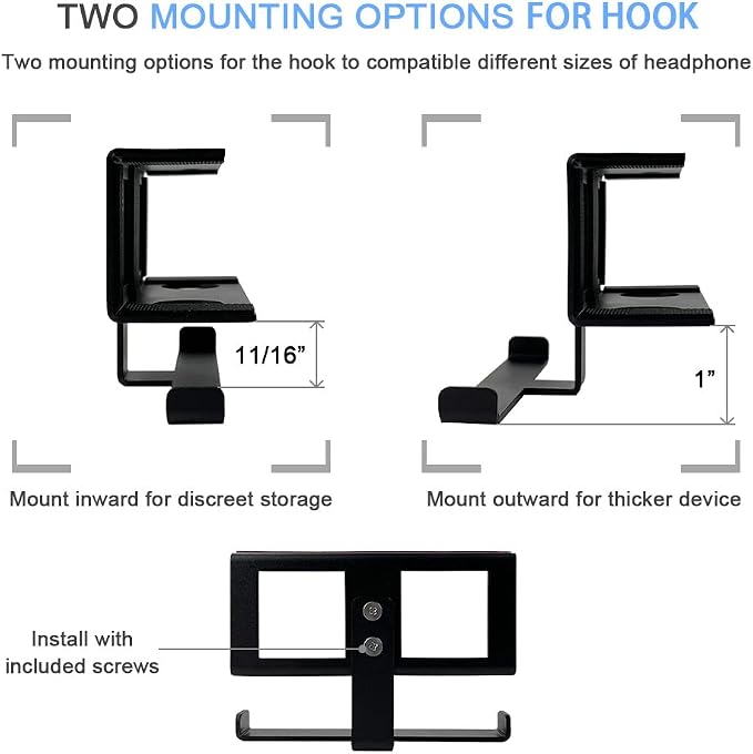IFCASE Under Desk Laptop Mount & Headphone Holder with Adhesive & Screw, Hard Aluminum Under Table Desk Holder for Laptop, Mac mini, MacBook Pro (Black)