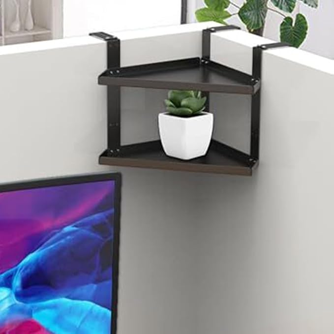 Height Adjustable Cubicle Shelf Corner Organizer with Hooks for Office Space Saving Storage in Black((small double hook))