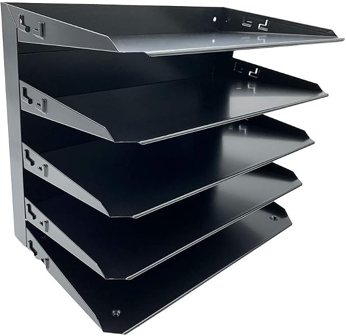 Huron Desktop Horizontal 5-Slot Legal File Binder Organizer Storage Letter Tray, Black Commercial Grade Steel